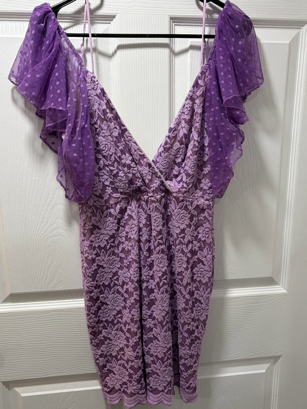 Purple Fantasy Fairycore Babydoll Y2K Top Floral Mesh Lace Adjustable Straps XL